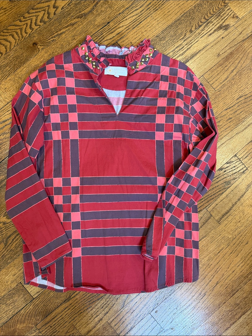 Sheridan French Women’s Red Plaid Long-Sleeve Shirt with Ruffle Collar